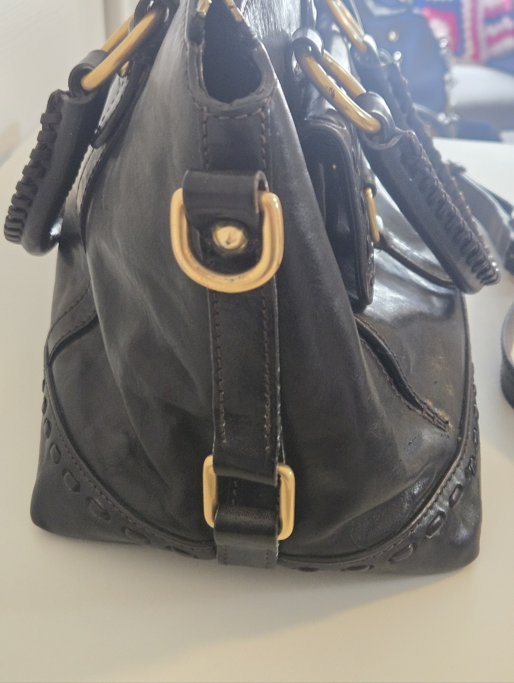 Dooney & Bourke Black Leather Shoulder Satchel with Gold Hardware - Picture 6 of 16